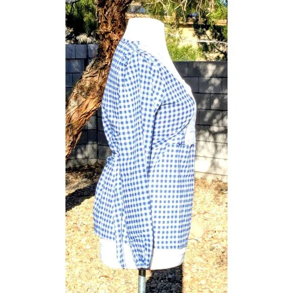 Vintage Gingham Cottage Lace & Floral Embroidered Top Pullover L/S Blouse NOS - Picture 3 of 6